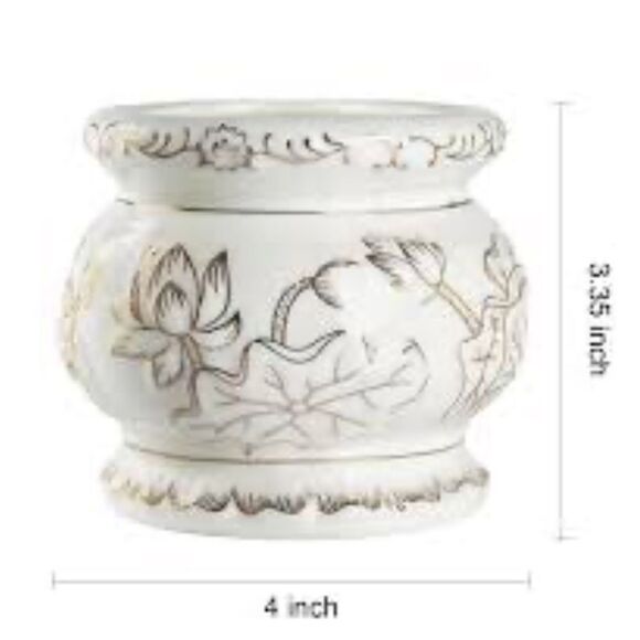 Small White and Gold lotus flower water Lily Ceramic pot planter or for Incense - Picture 3 of 16